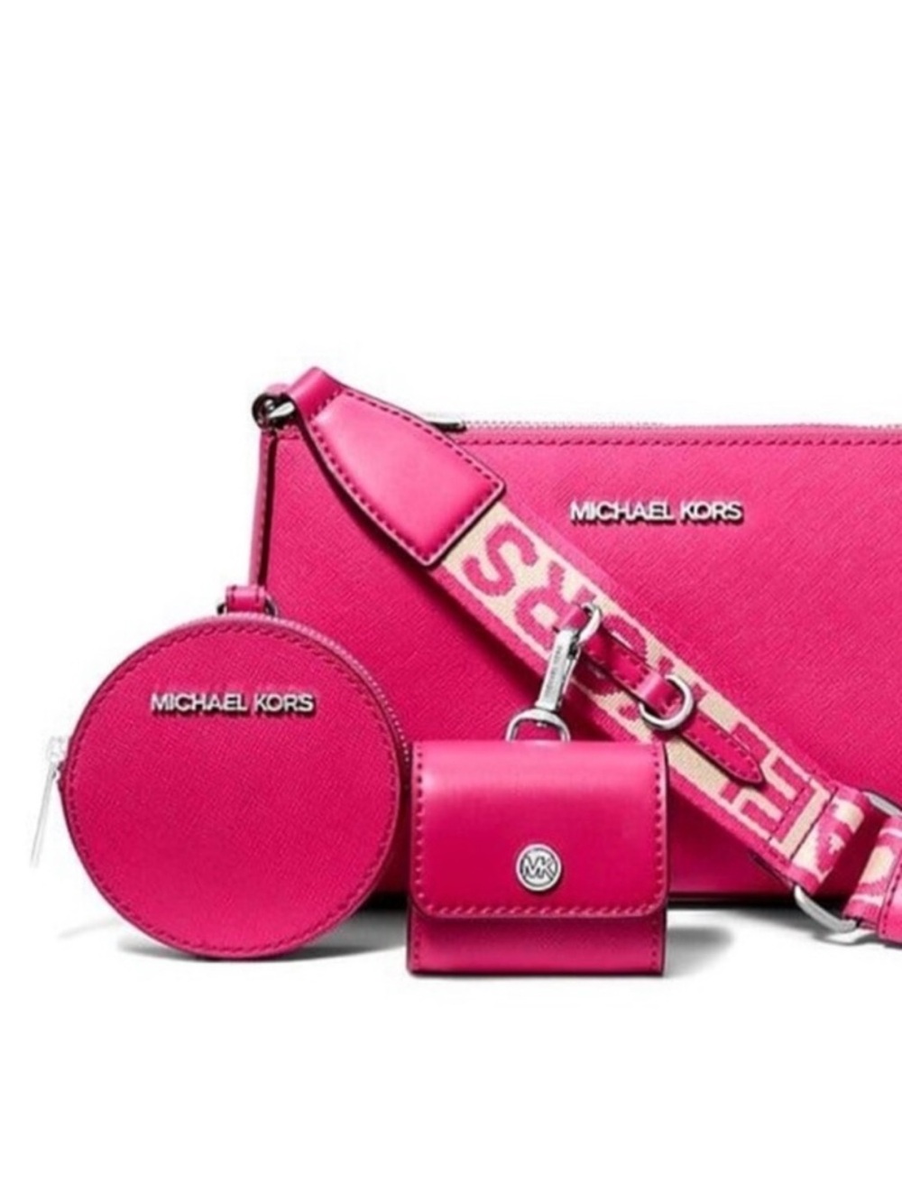 New Michael Kors Jet Set Travel Small Crossbody and Tech Attachment Dragon Fruit